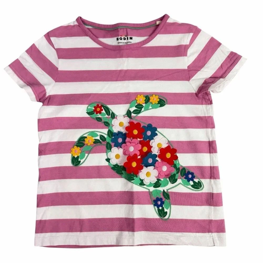 MIni Boden Floral Turtle size 7-8 Short Sleeve T-shirt